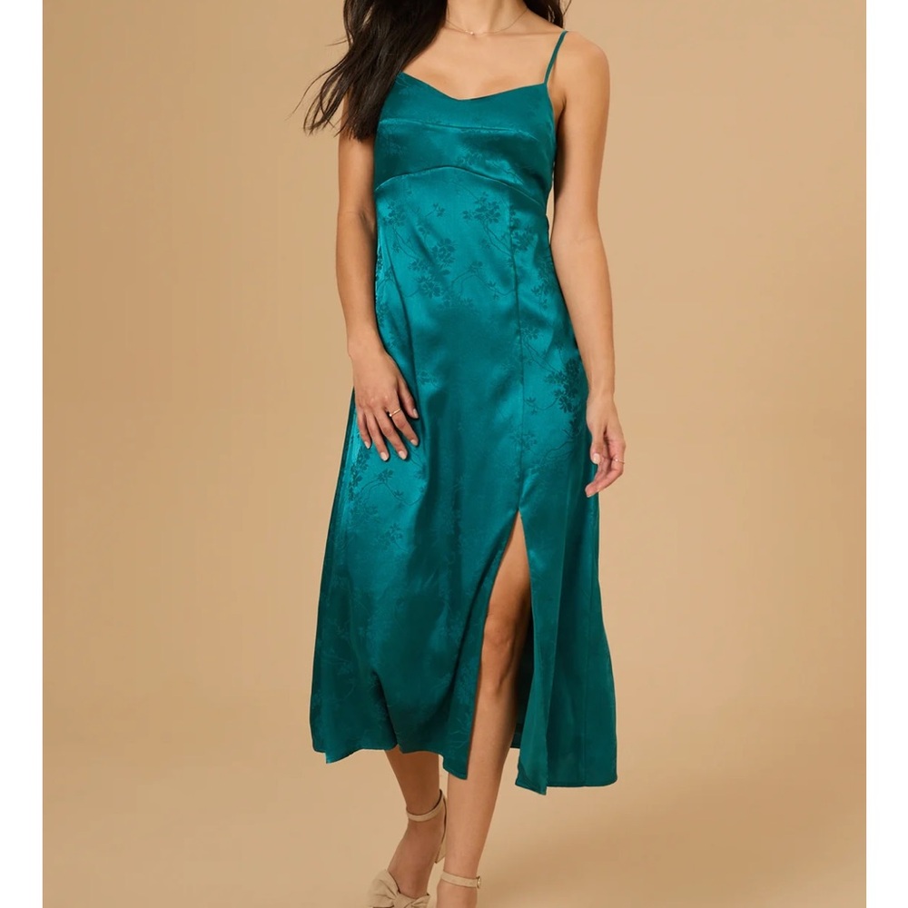 Satin Teal Slip Dress
